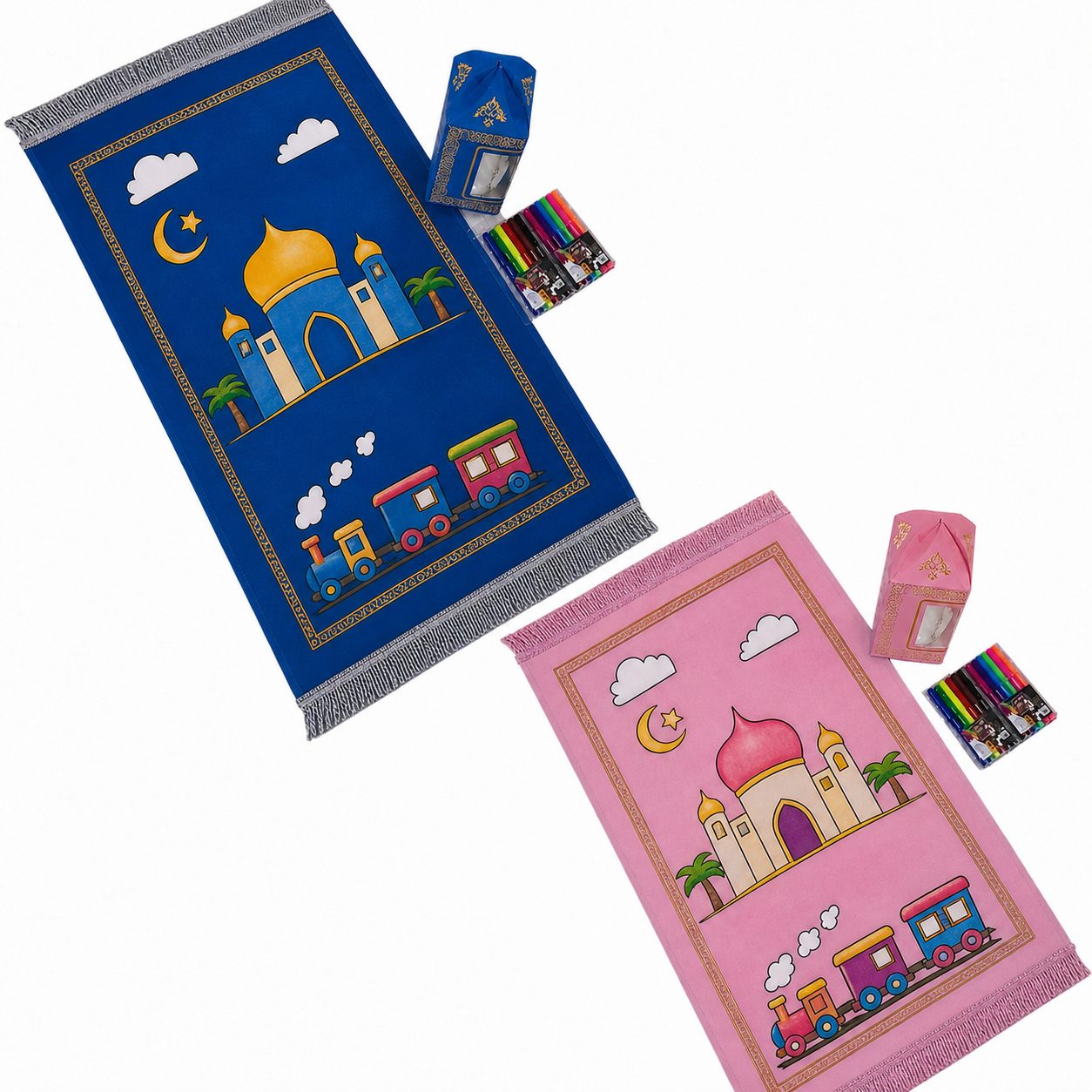 Kids Colouring Prayer Mat Set with Pens | Islamic Kids Gift