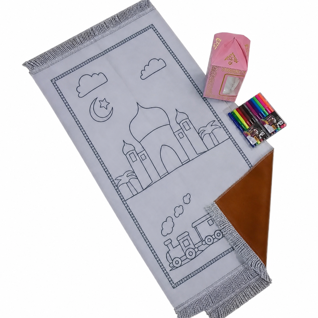 Kids Colouring Prayer Mat Set with Pens | Islamic Kids Gift