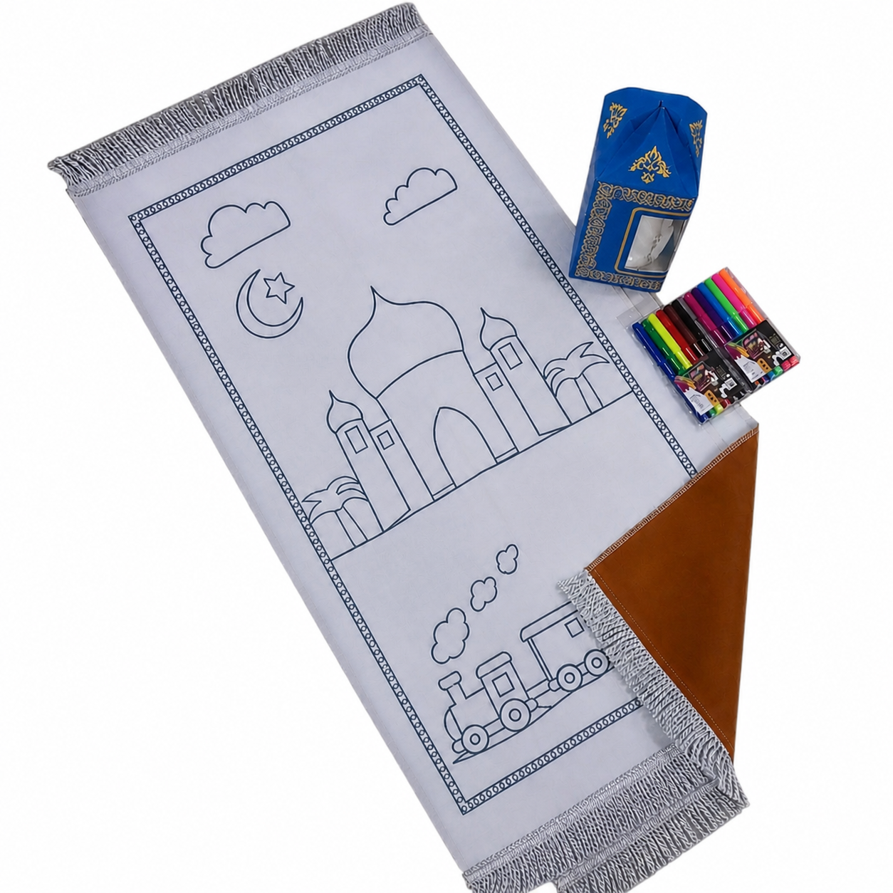 Kids Colouring Prayer Mat Set with Pens | Islamic Kids Gift