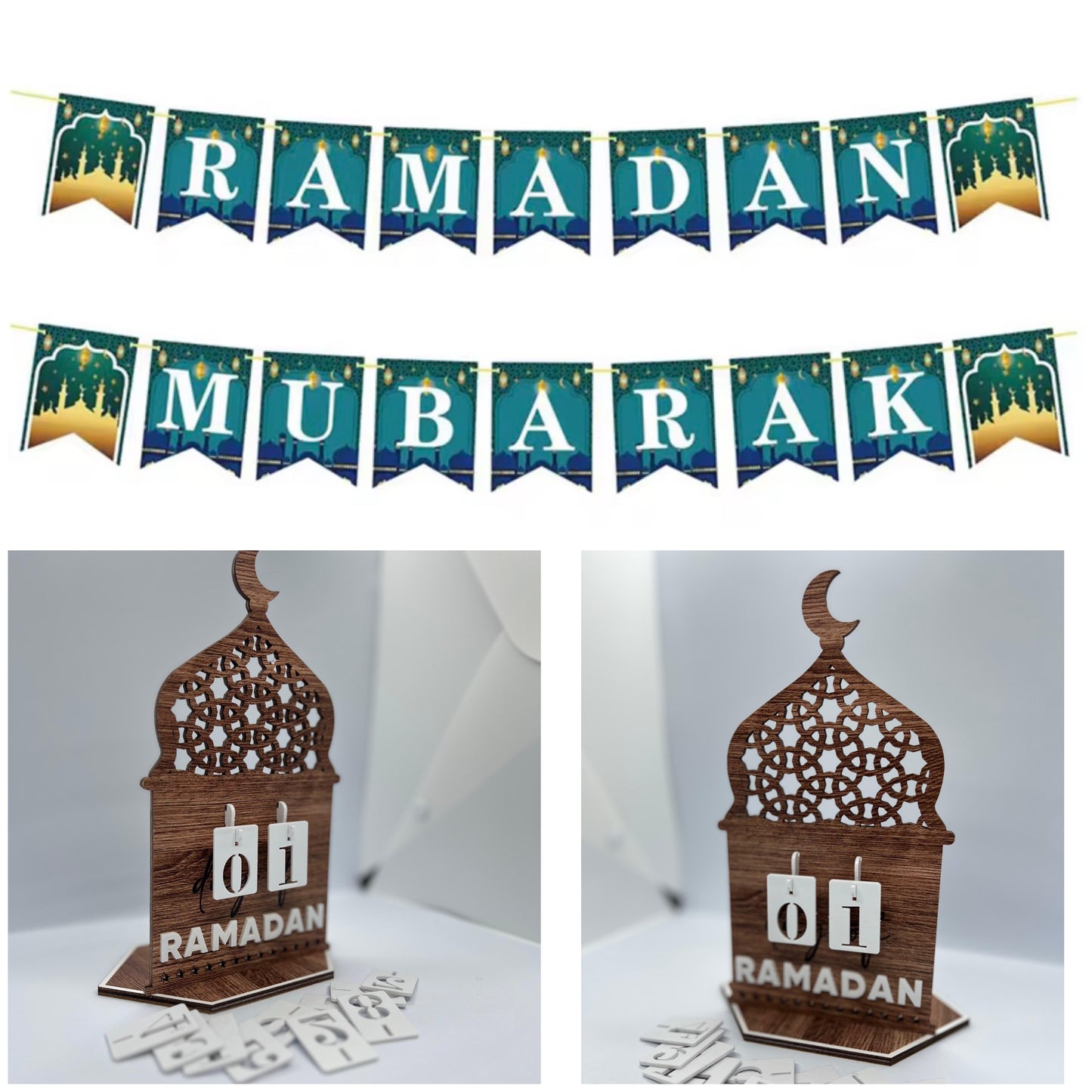 Ramadan Mubarak Handmade Wooden Calendar & Banner Bunting